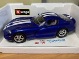 Bburago Dodge Viper GTS 1996 cupé colección dorada azul con rayas blancas 1/18